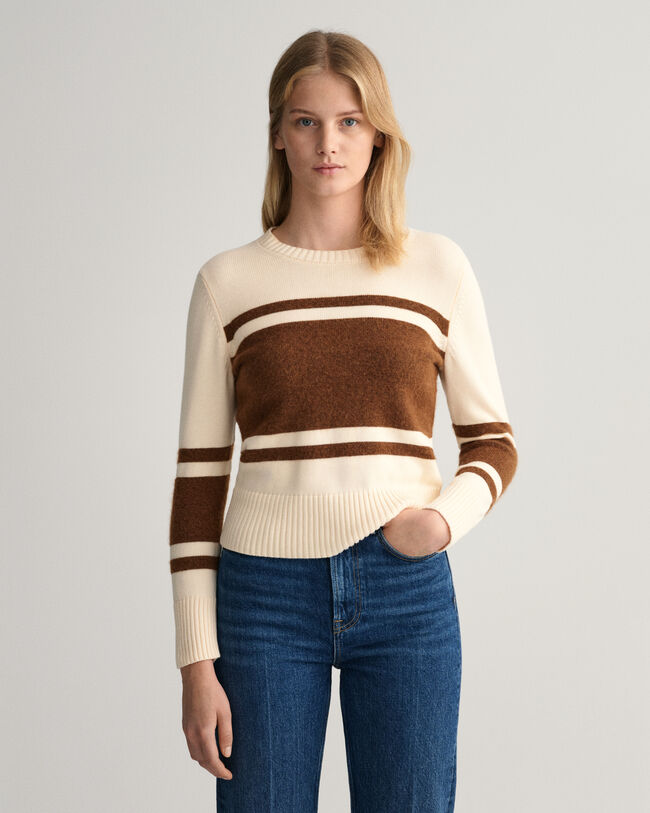 Pull ras du cou &agrave; rayures en colour-block