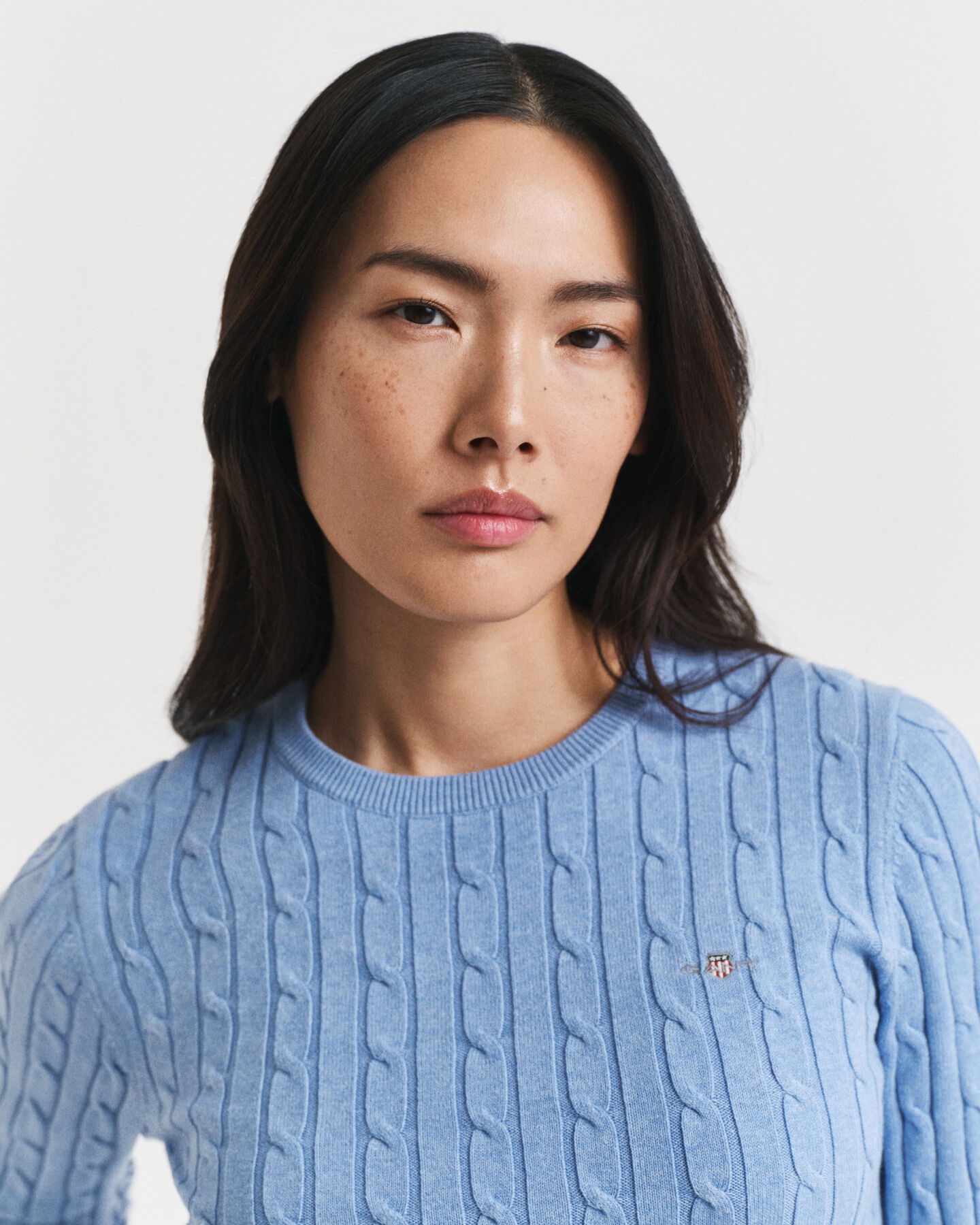 Pull col rond en maille de coton stretch à torsades