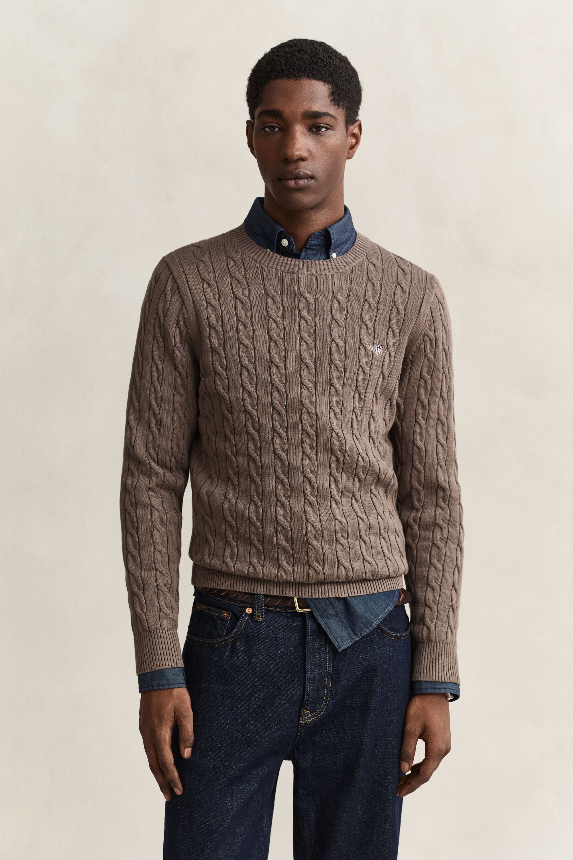 Pull col rond en maille de coton torsadée