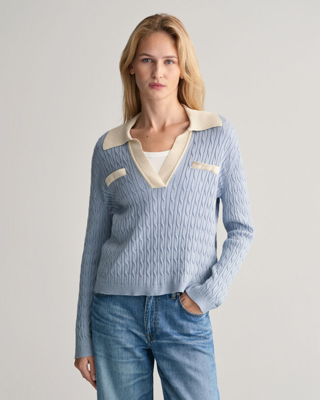 Pull fa&ccedil;on polo en maille torsad&eacute;e