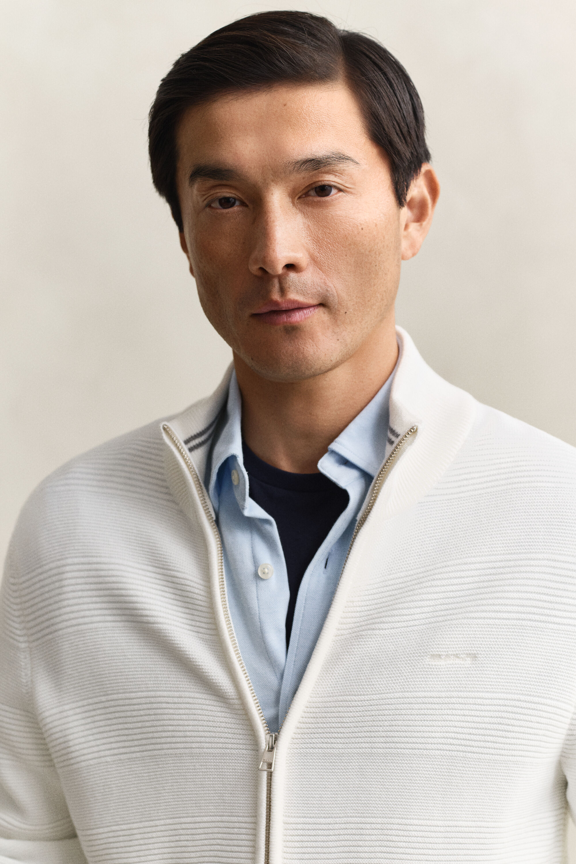 Cardigan zippé en coton texturé