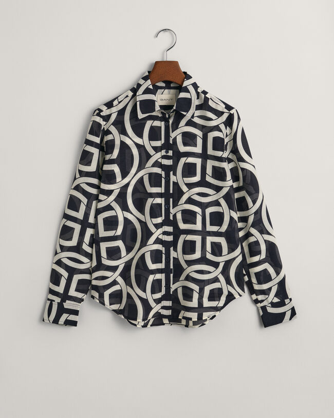 Chemise regular fit en coton et soie &agrave; imprim&eacute; Monogram