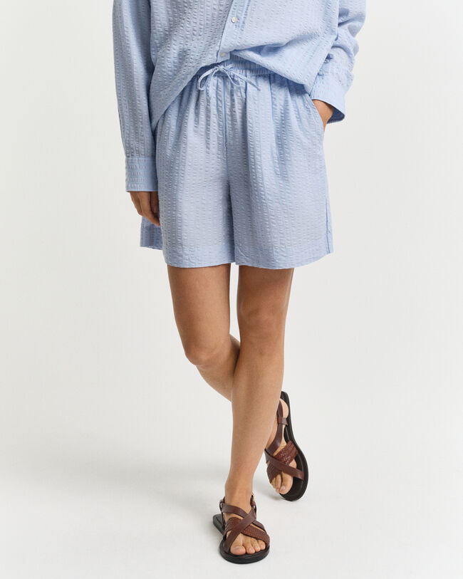 Short &agrave; rayures ton sur ton en seersucker