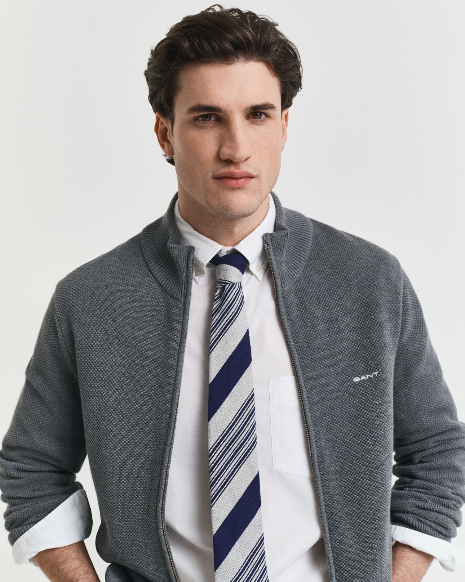 Cardigan zippé en coton piqué