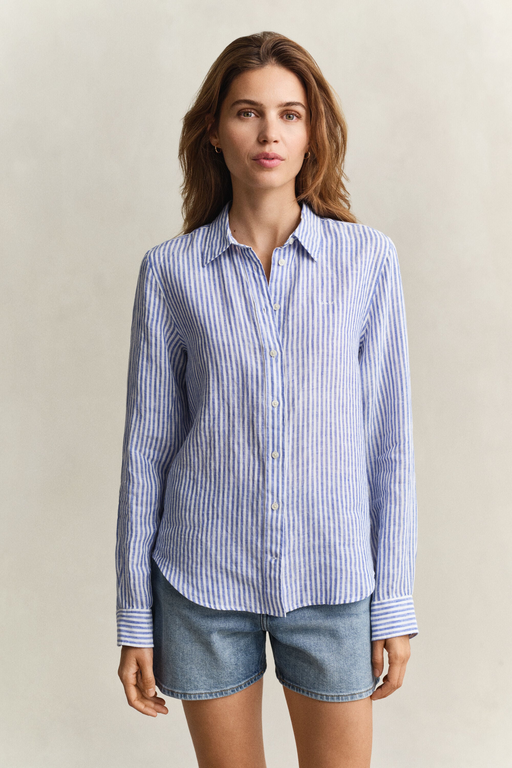 Chemise regular fit en lin à rayures