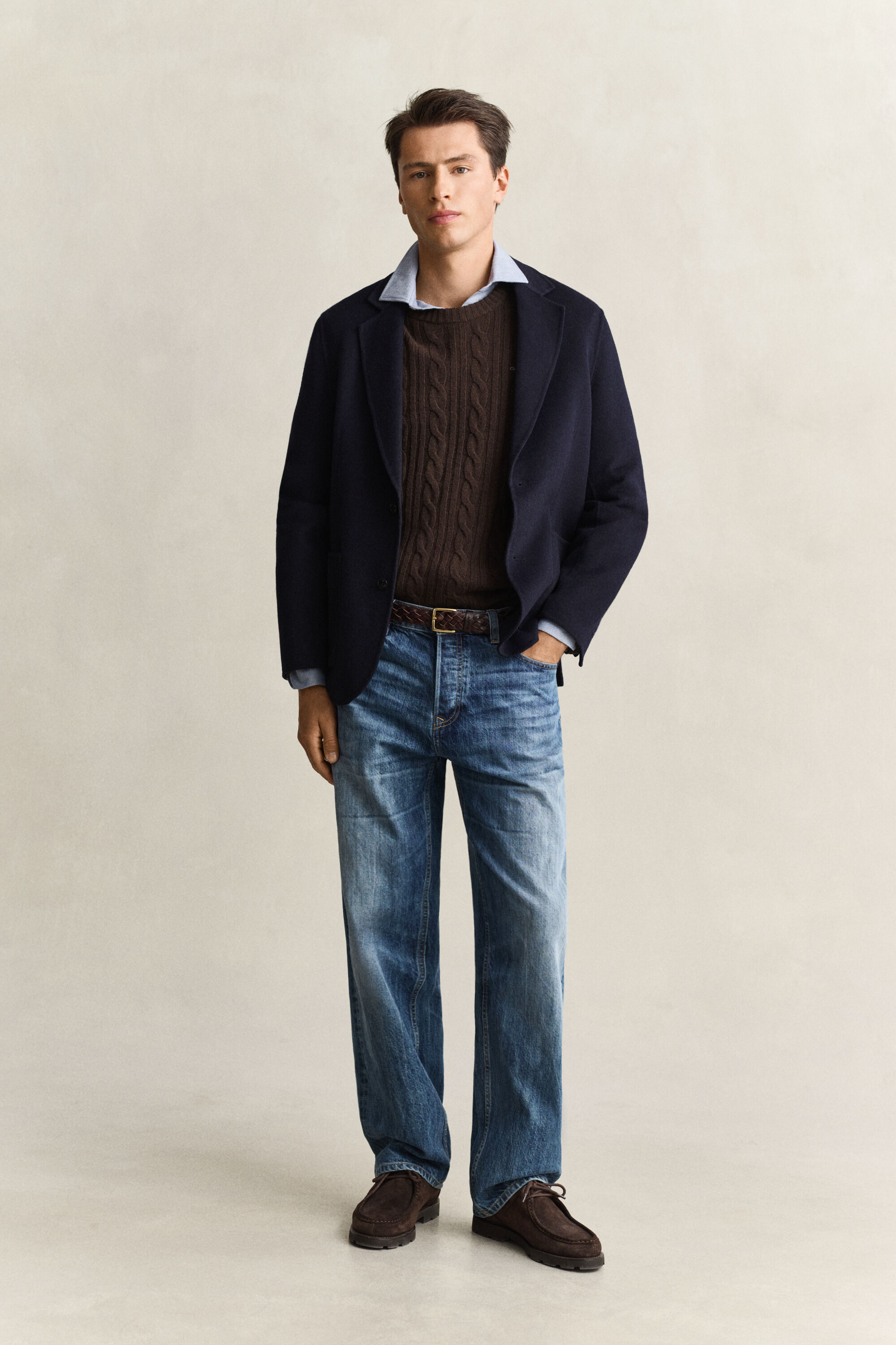 Pull col rond en maille torsadée en laine d'agneau