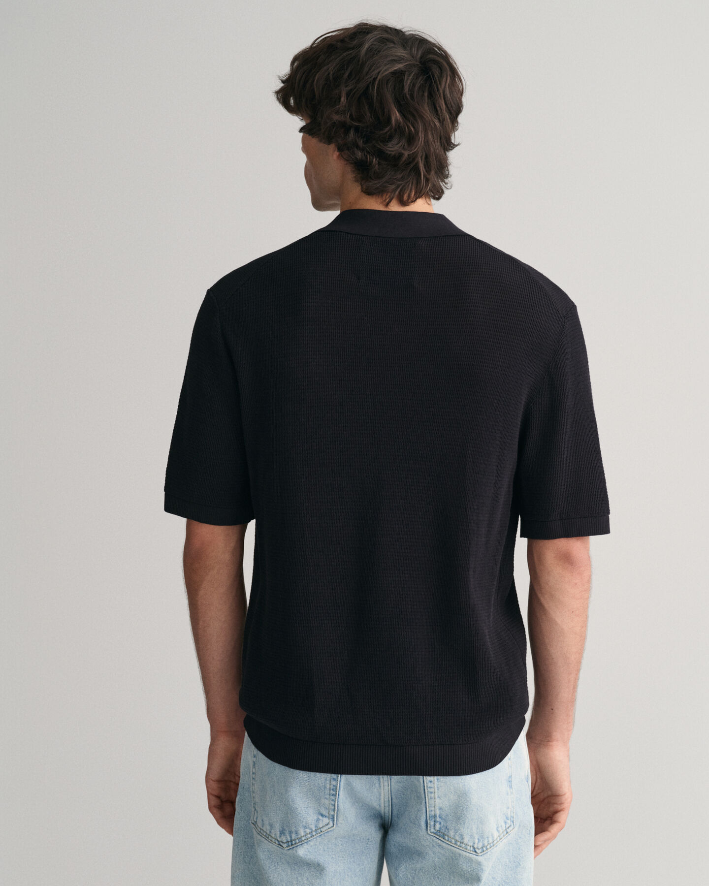 Pull fa&ccedil;on polo &agrave; maille ouverte