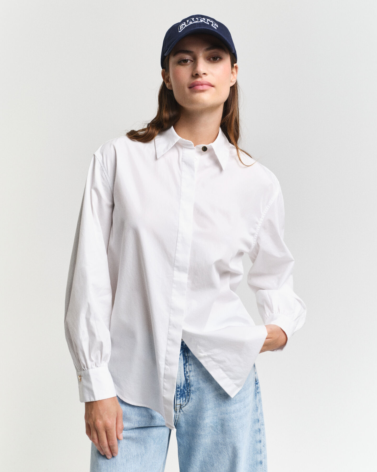 Chemise relaxed fit en popeline avec manches volumineuses