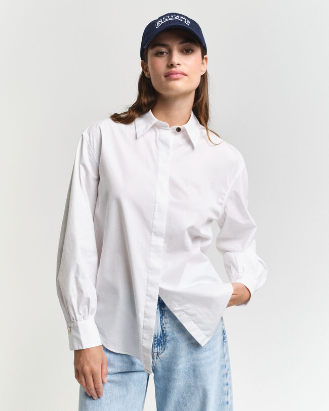 Chemise relaxed fit en popeline avec manches volumineuses