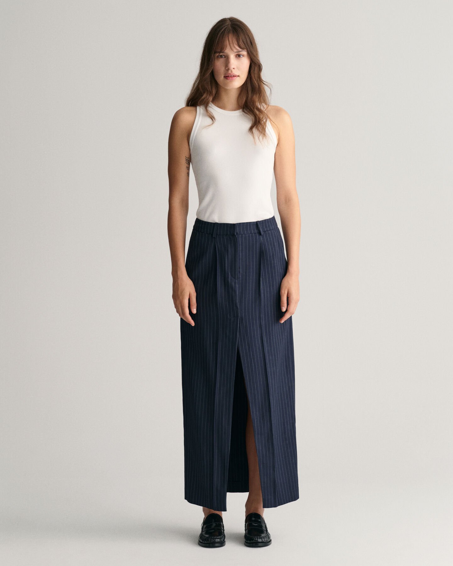 Jupe longue plissée à rayures tennis