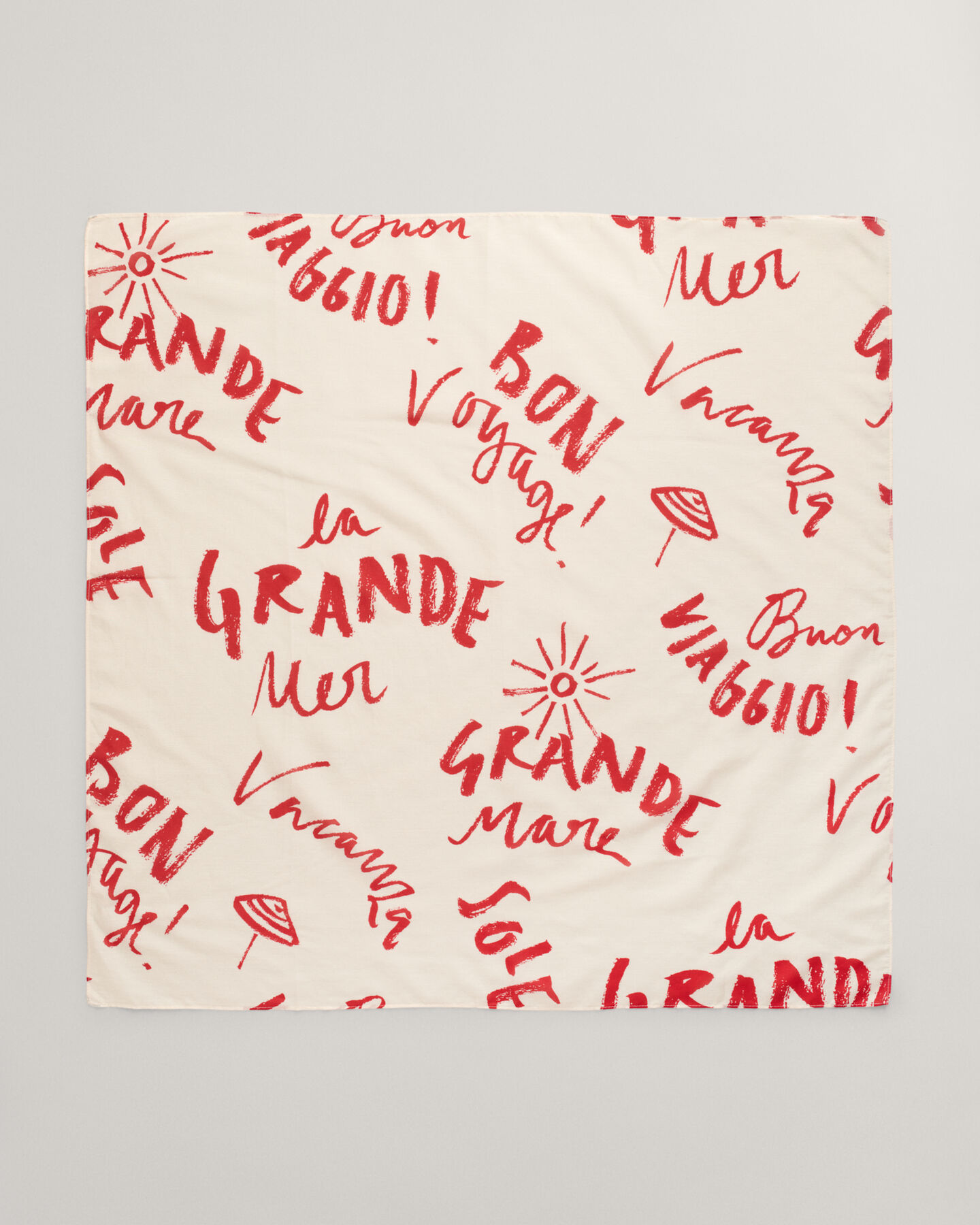 Foulard en coton et soie avec texte imprimé