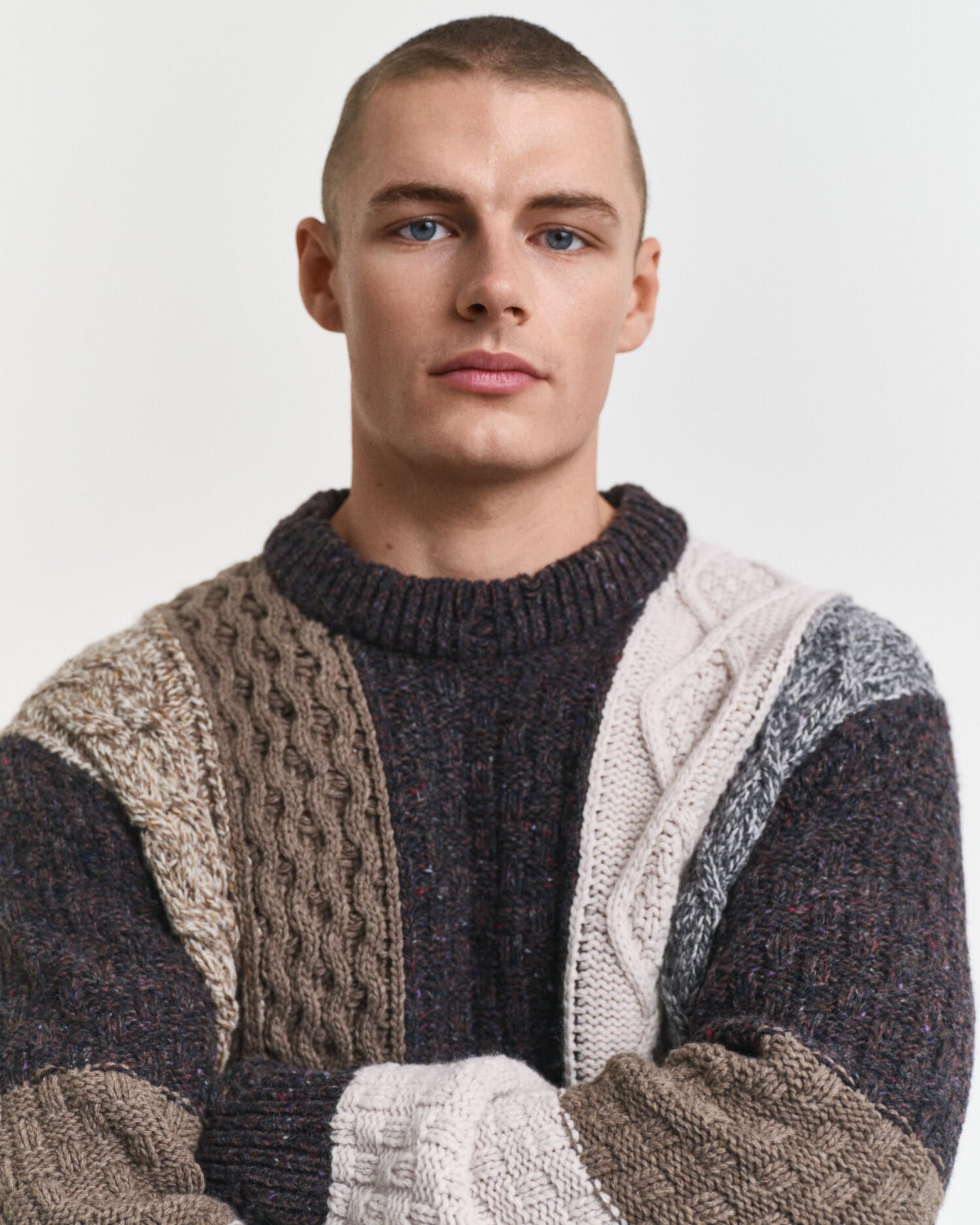 Pull col rond façon patchwork