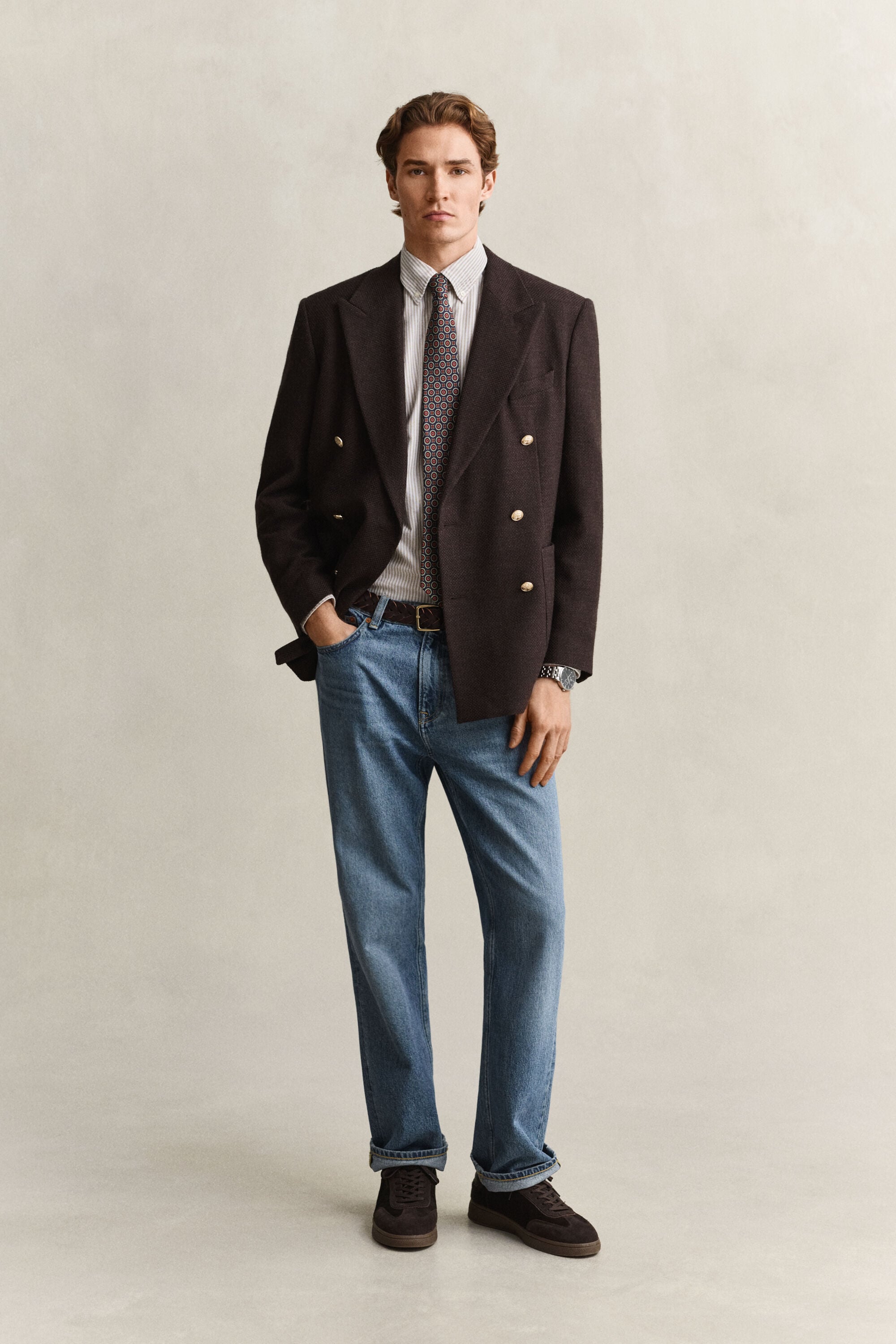 Chemise en coton Oxford classique à rayures Banker