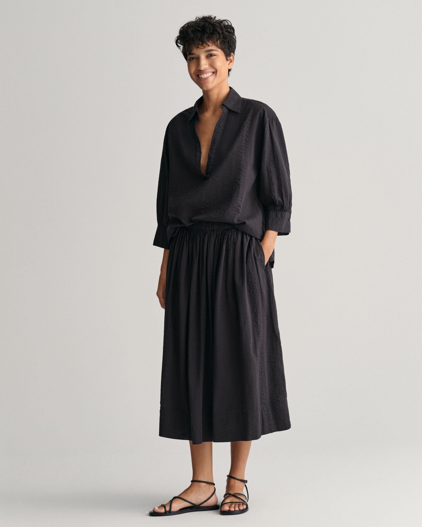 Jupe à rayures Seersucker Pull-On