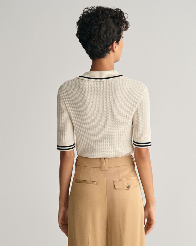 Pull fa&ccedil;on polo en maille &agrave; torsades