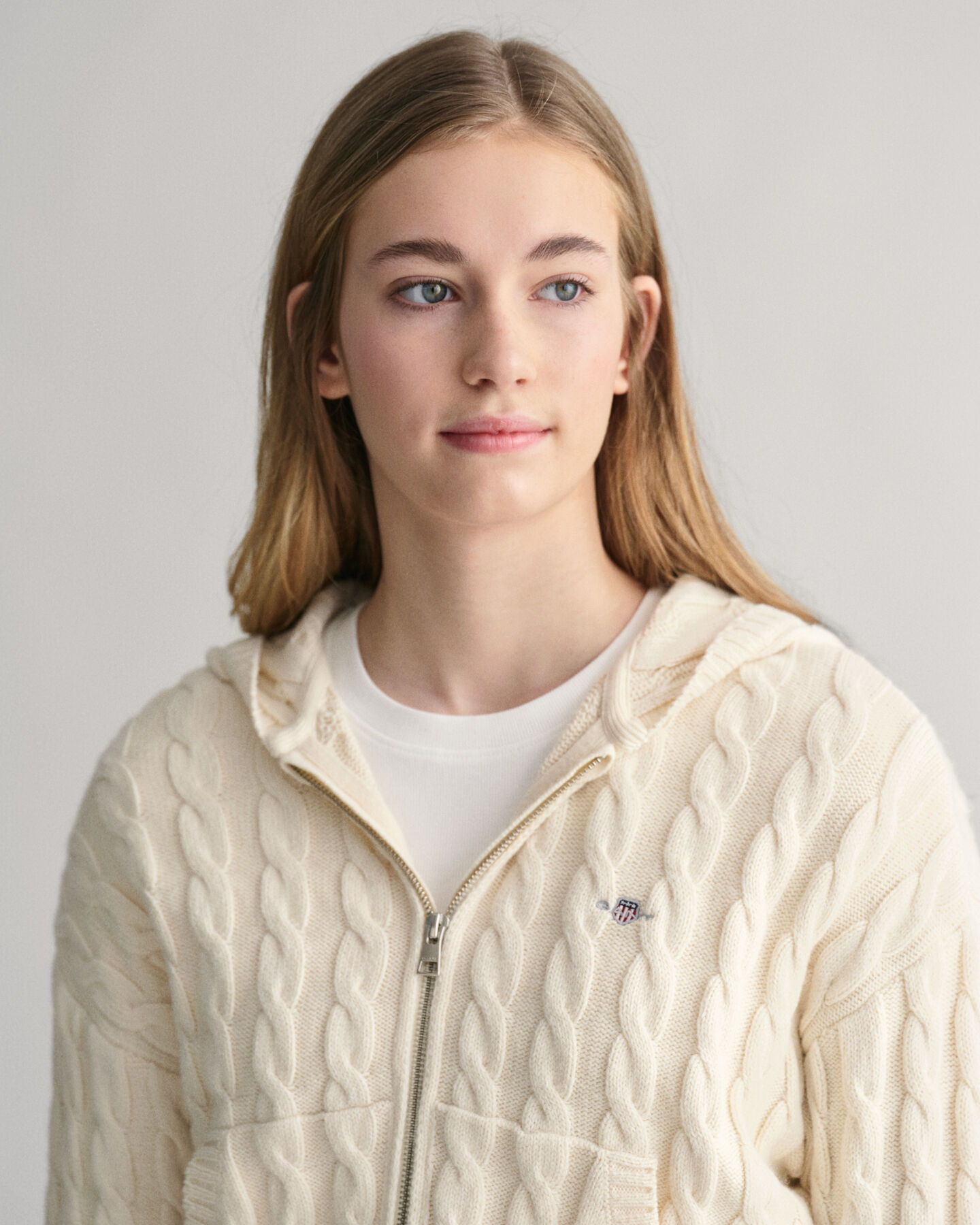 Sweat &agrave; capuche court zipp&eacute; en maille torsad&eacute;e Shield Teen Girls