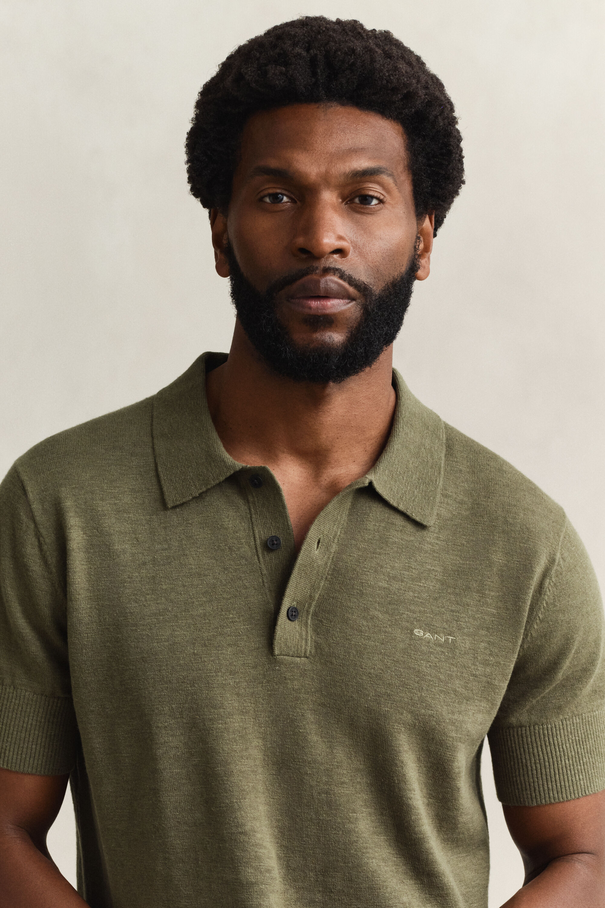 Pull à manches courtes façon polo en coton mélangé flammé