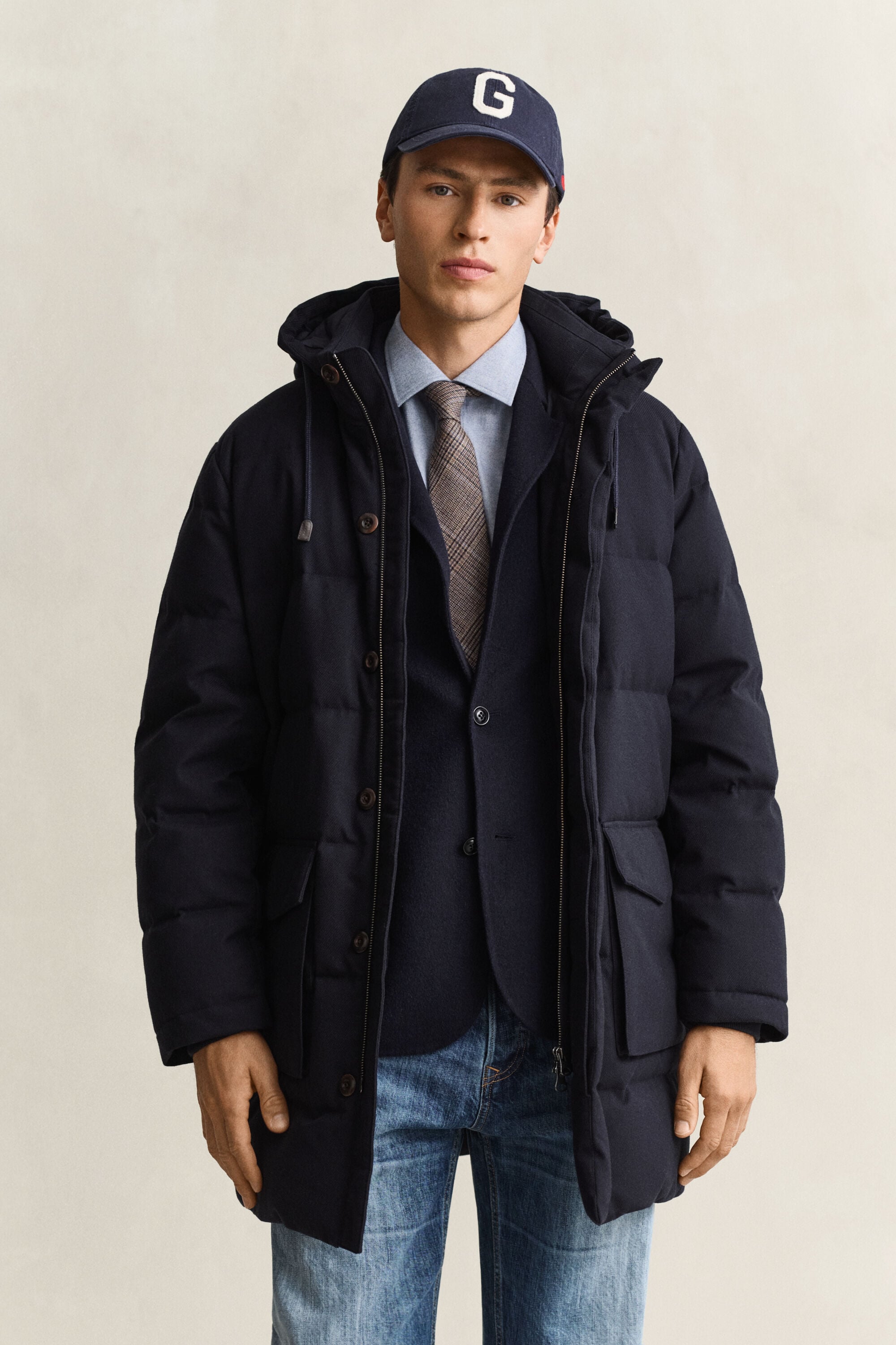 Veste matelassée mi-longue en flanelle