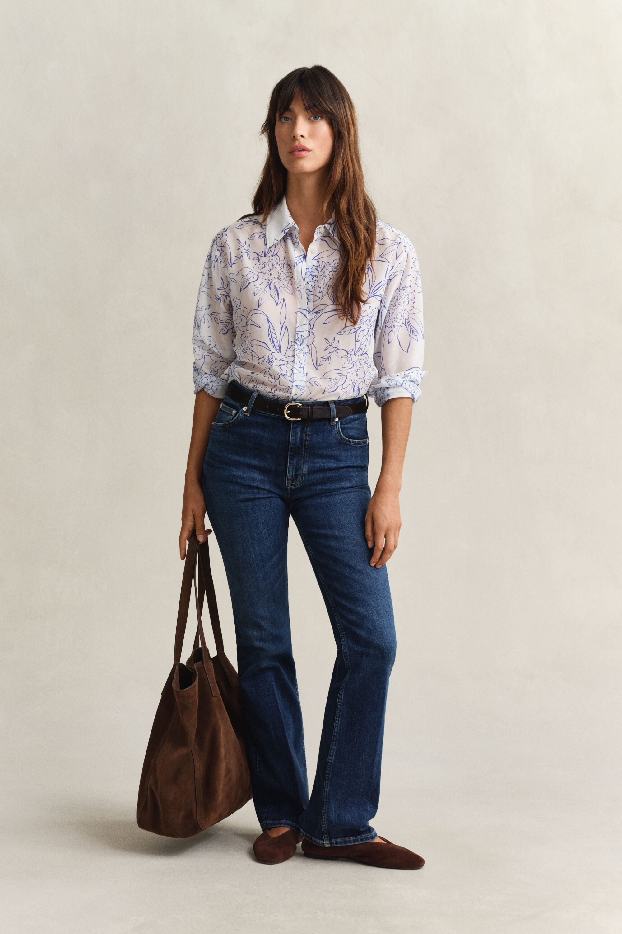 Chemise en coton et soie à fleurs