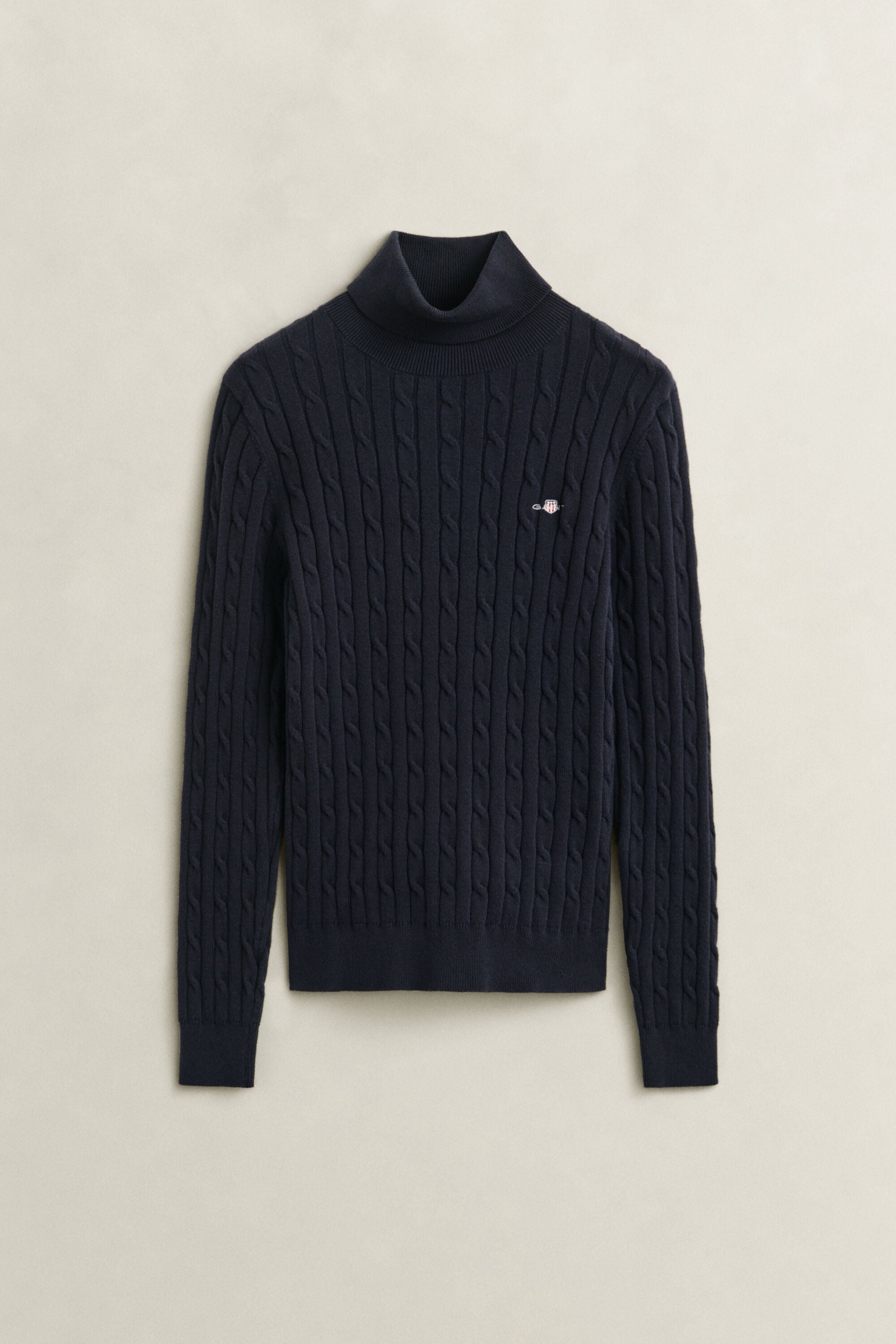 Pull col roulé en maille de coton stretch à torsades