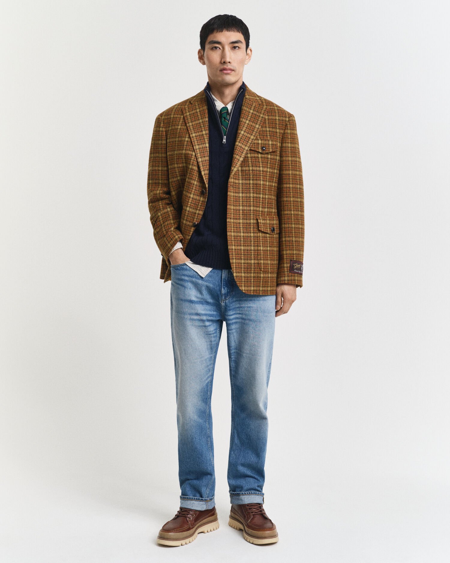 Pull à demi-zip en maille de laine d'agneau à torsades