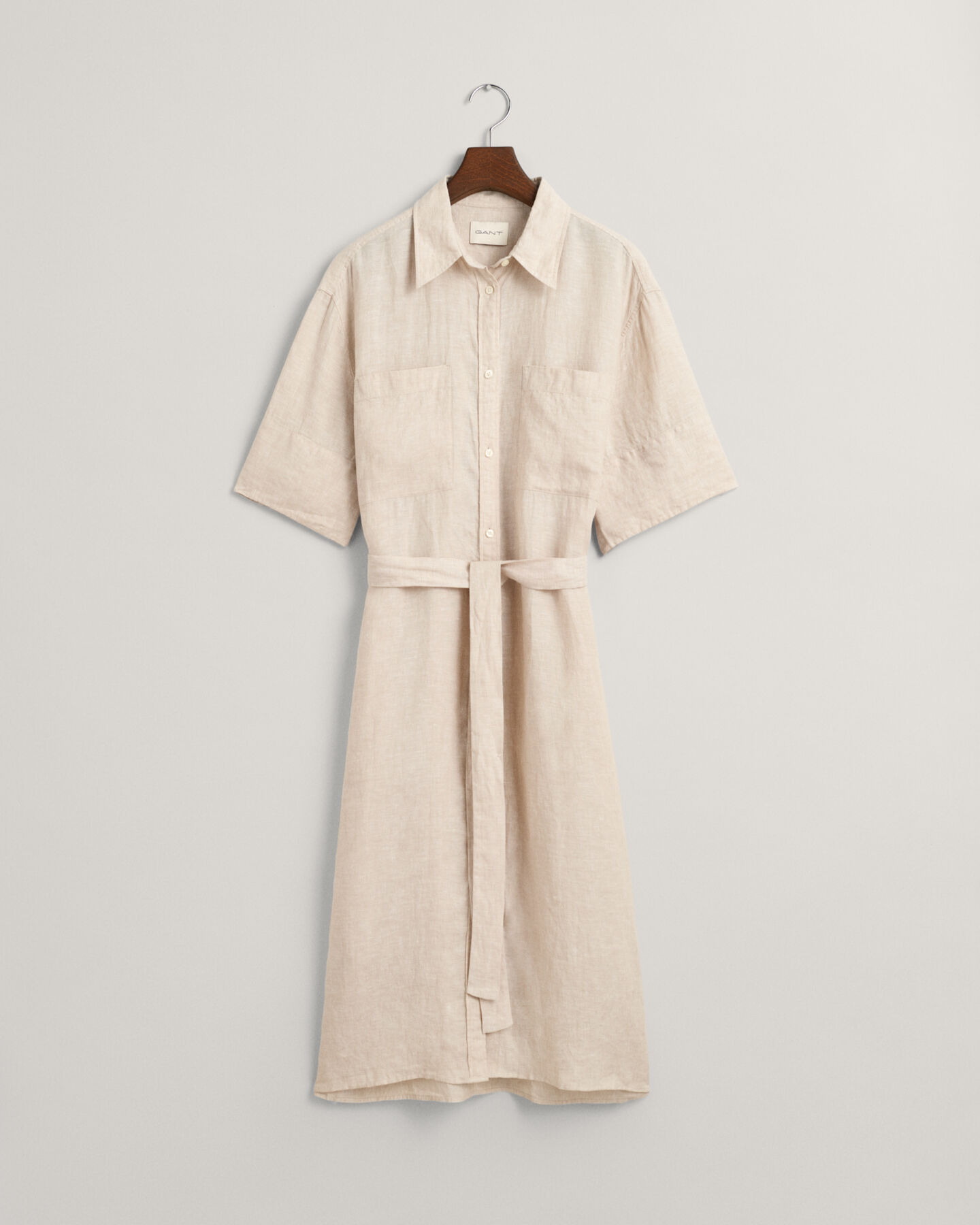 Robe-chemise en lin à manches courtes