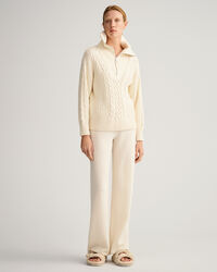 Pull &agrave; demi-zip avec torsades