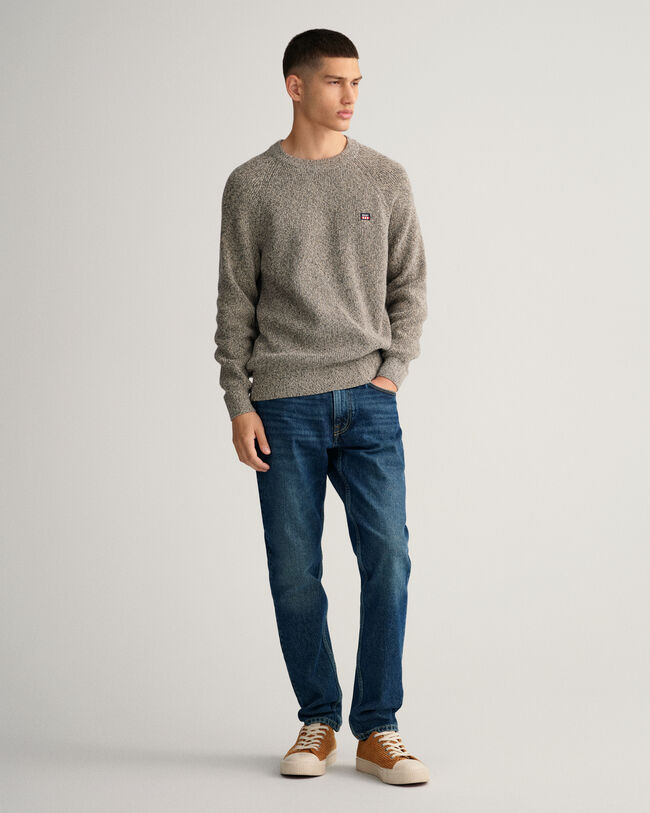 Pull ras du cou en coton torsad&eacute;