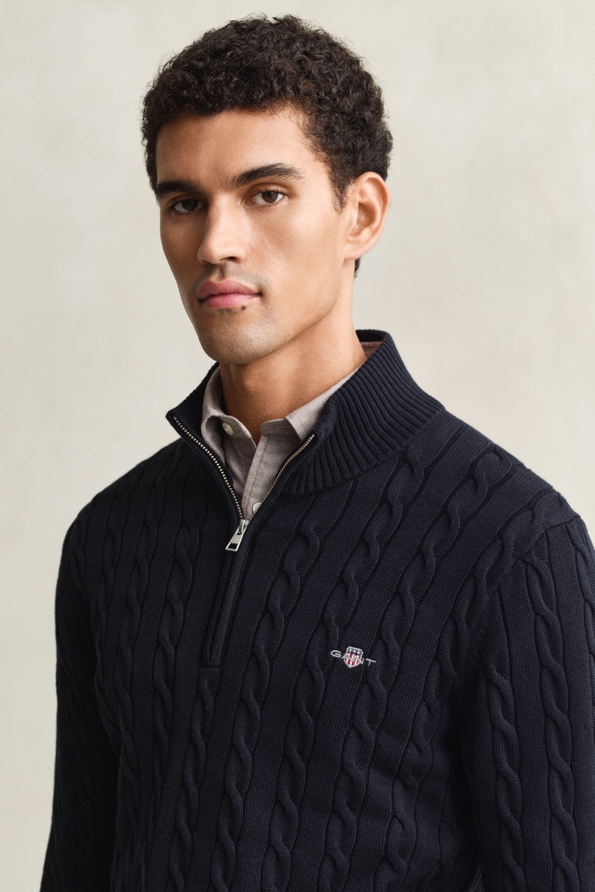 Pull à demi-zip en maille de coton torsadée