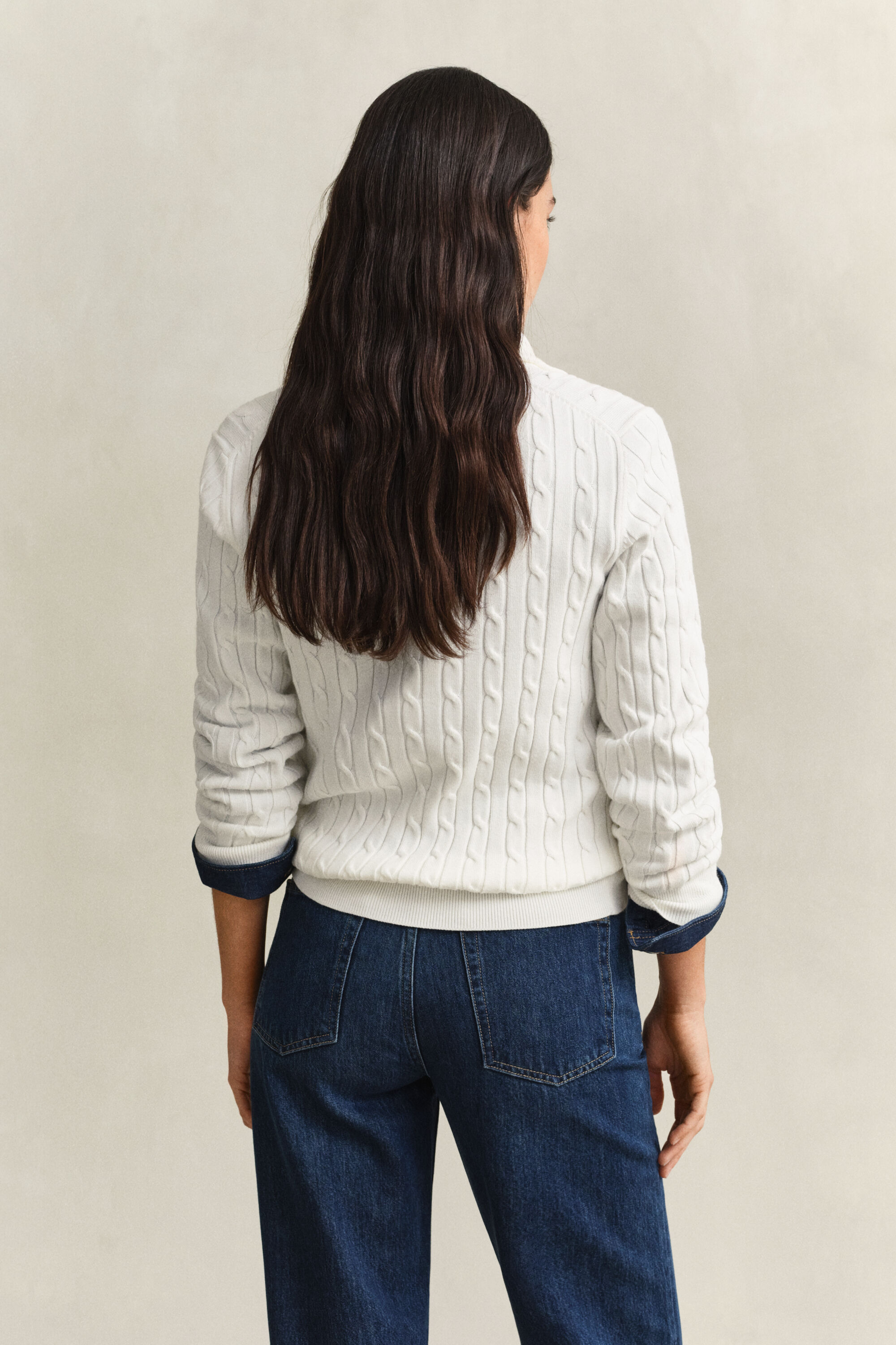 Pull à demi-zip en maille torsadée extensible