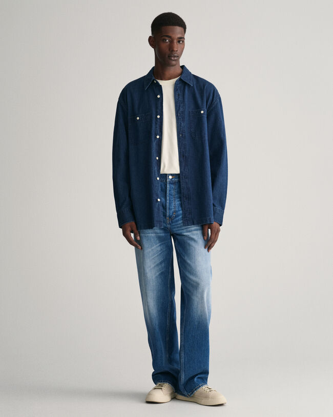 Chemise relaxed fit indigo textur&eacute;e
