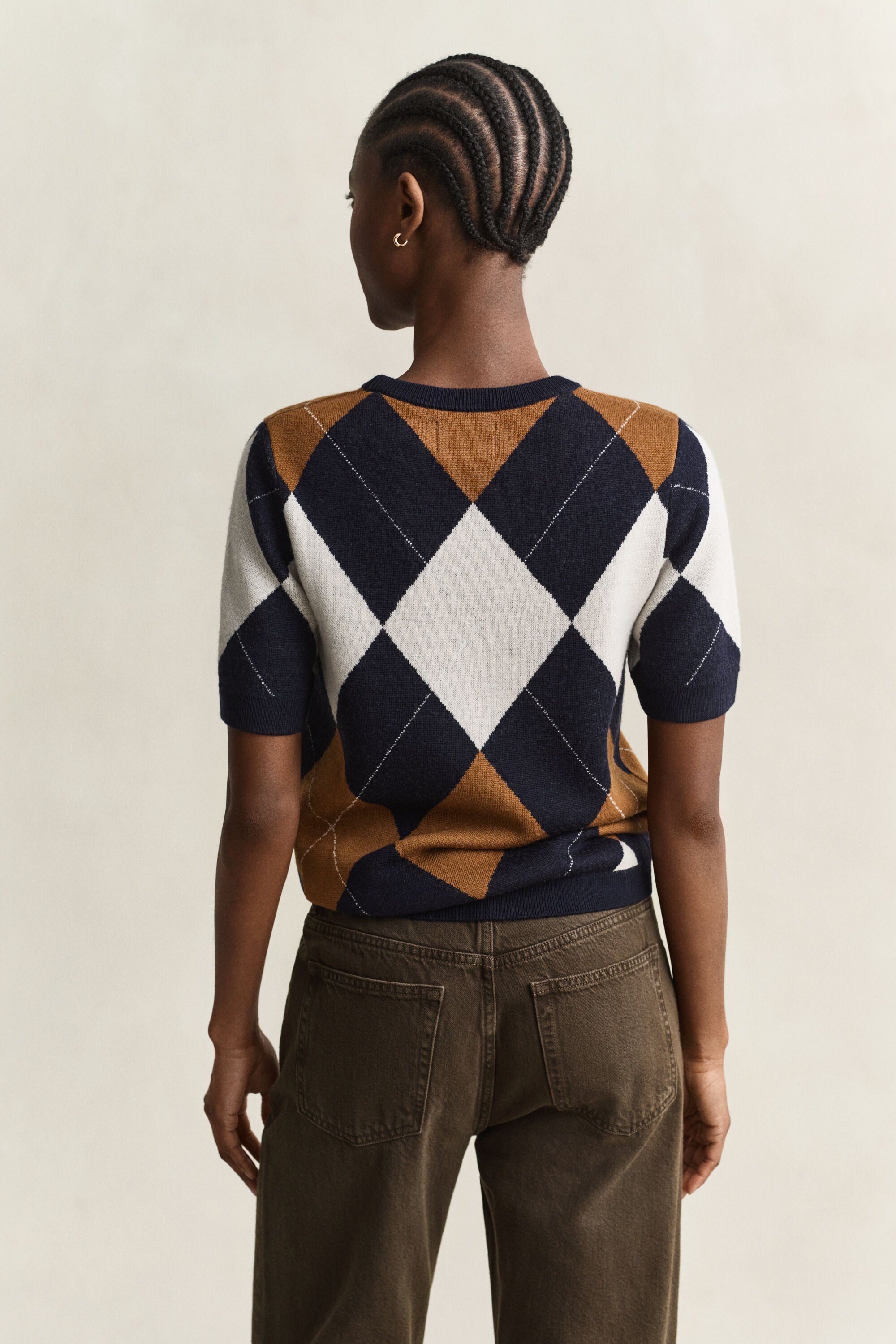Pull à manches courtes en laine avec motif argyle