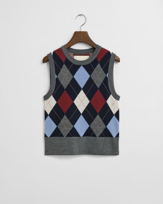 Pull sans manches col rond à motif argyle