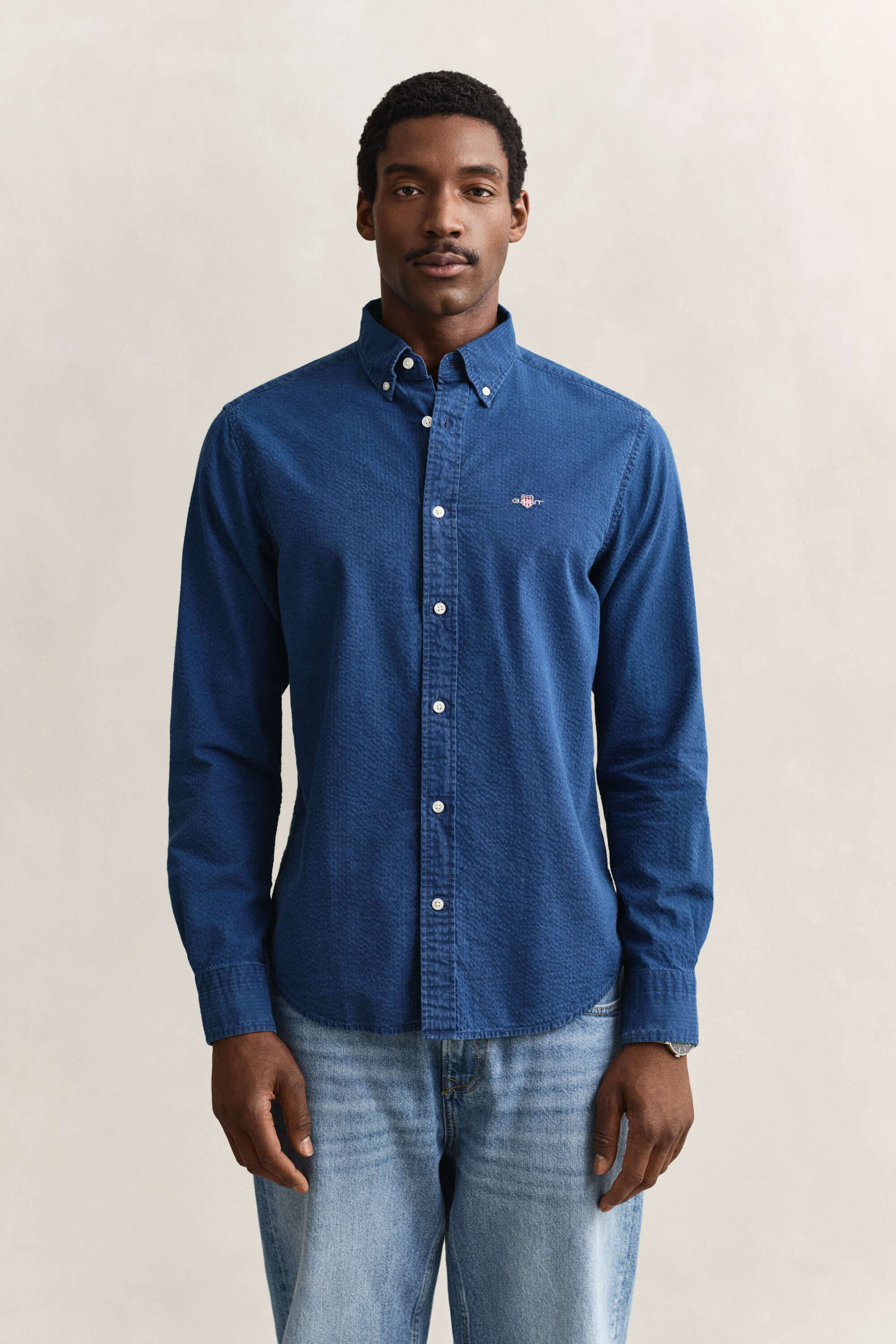 Chemise en seersucker indigo