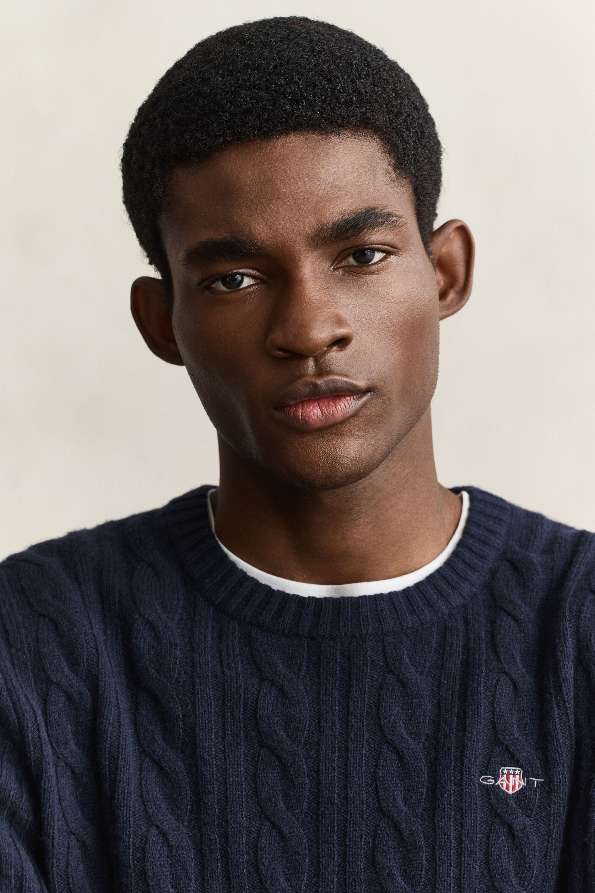 Pull col rond en maille torsadée en laine d'agneau