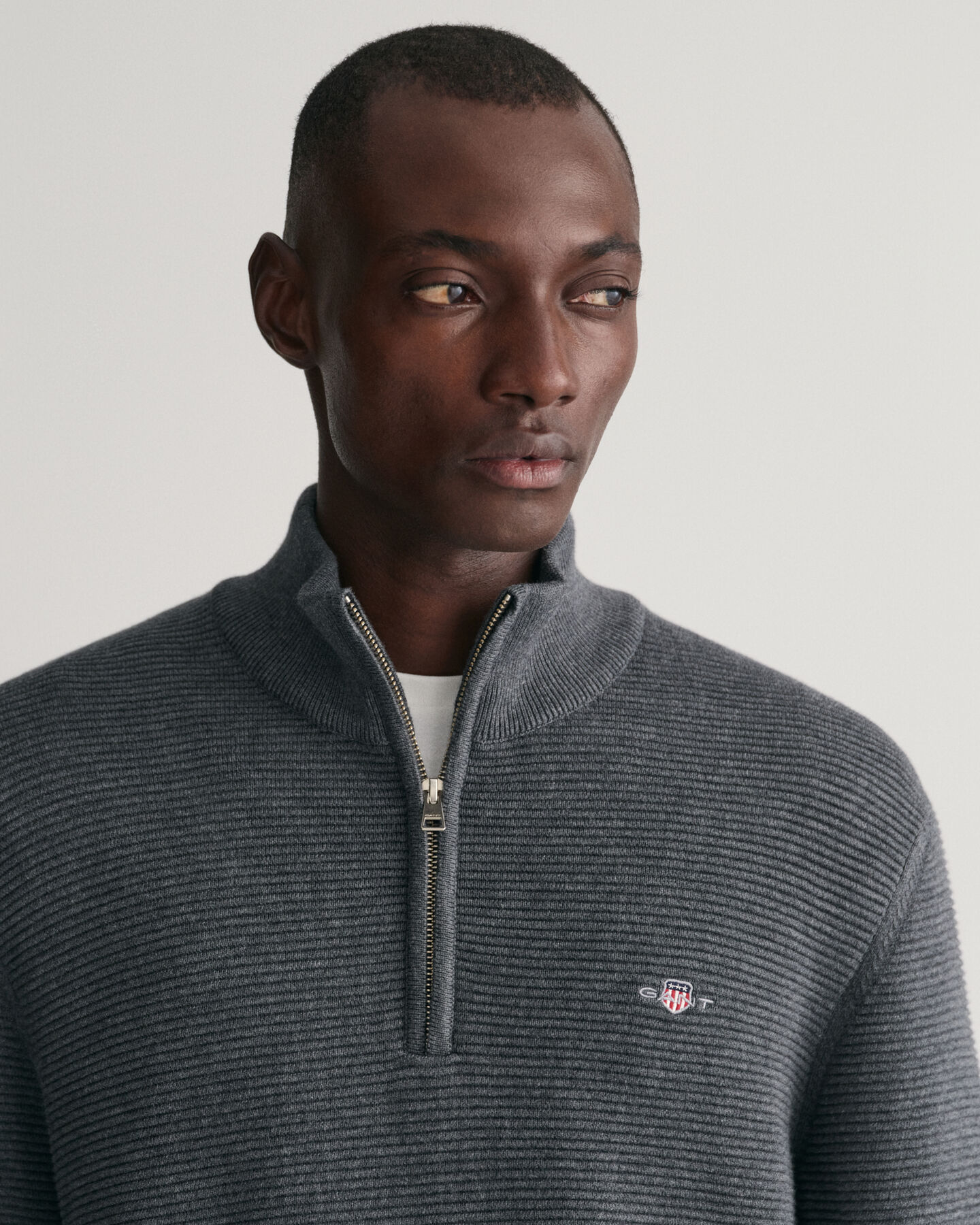 Pull &agrave; demi-zip en coton Textured