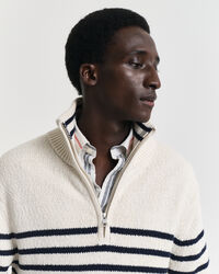 Pull &agrave; demi-zip en coton flamm&eacute; &agrave; rayures