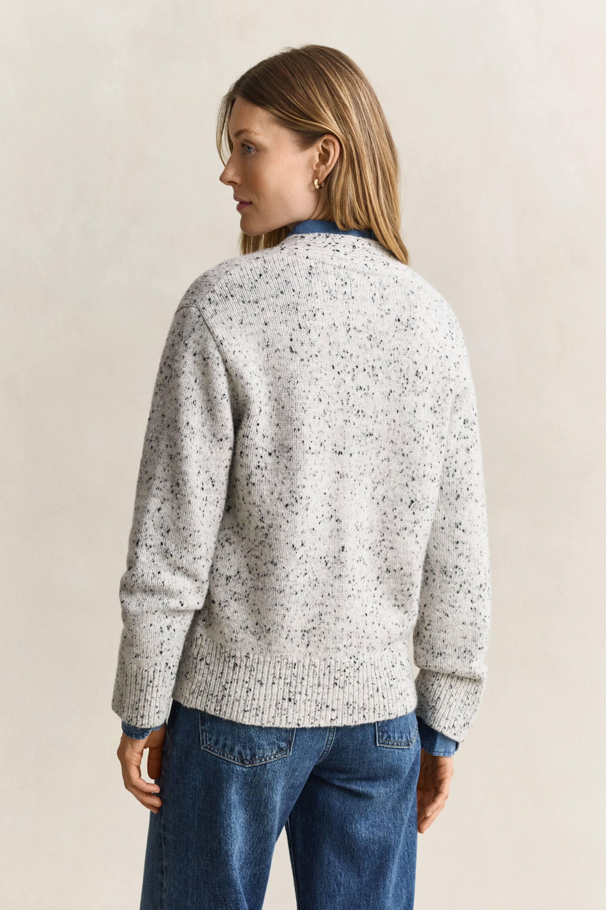 Cardigan en laine mouchetée mélangée