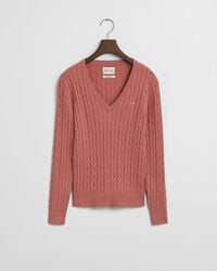 Pull col V en maille de coton stretch à torsades