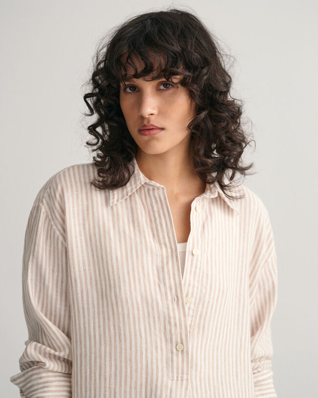 Robe-chemise en lin à rayures