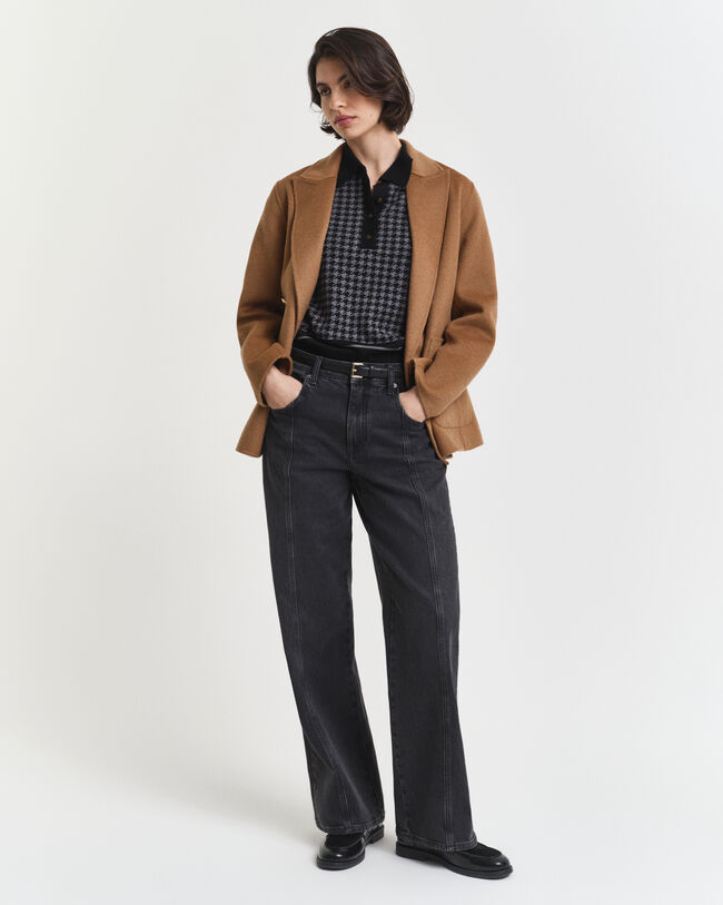 Pull façon polo en jacquard à motif pied-de-poule