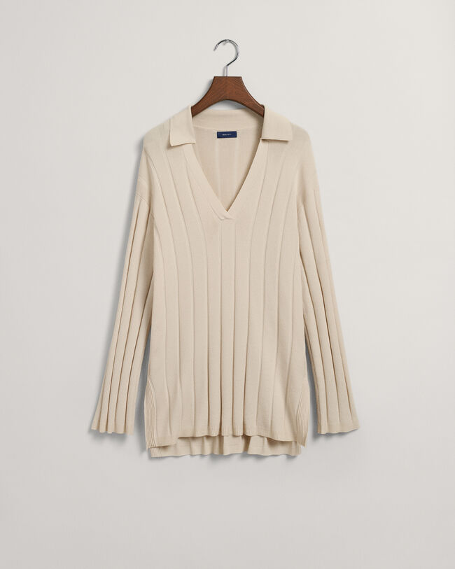 Pull en maille côtelée à col ouvert