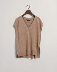 Pull sans manches col V en lin mélangé