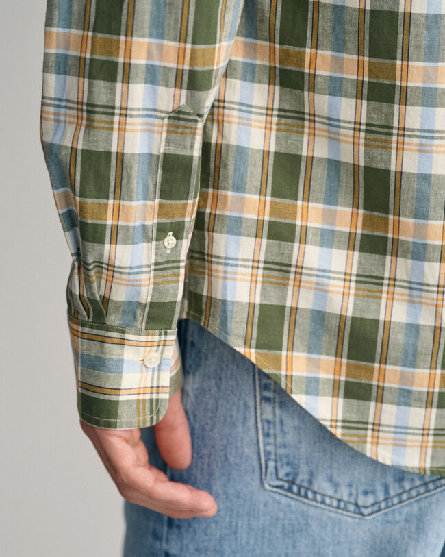 Chemise regular fit en coton et lin &agrave; carreaux