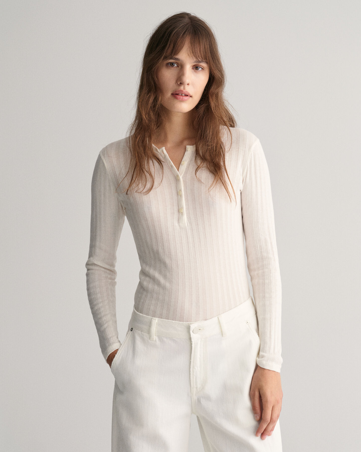 T-shirt côtelé à manches longues Henley