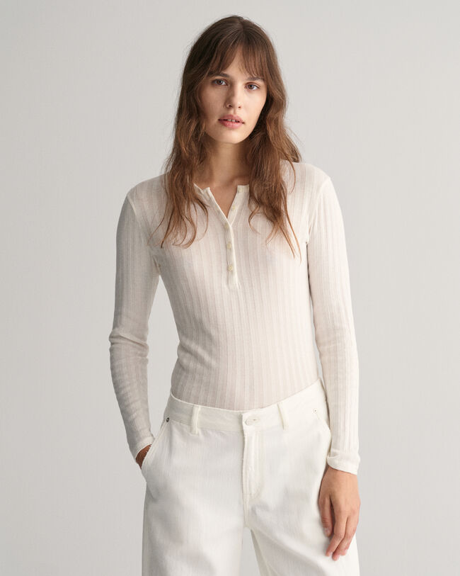 T-shirt côtelé à manches longues Henley