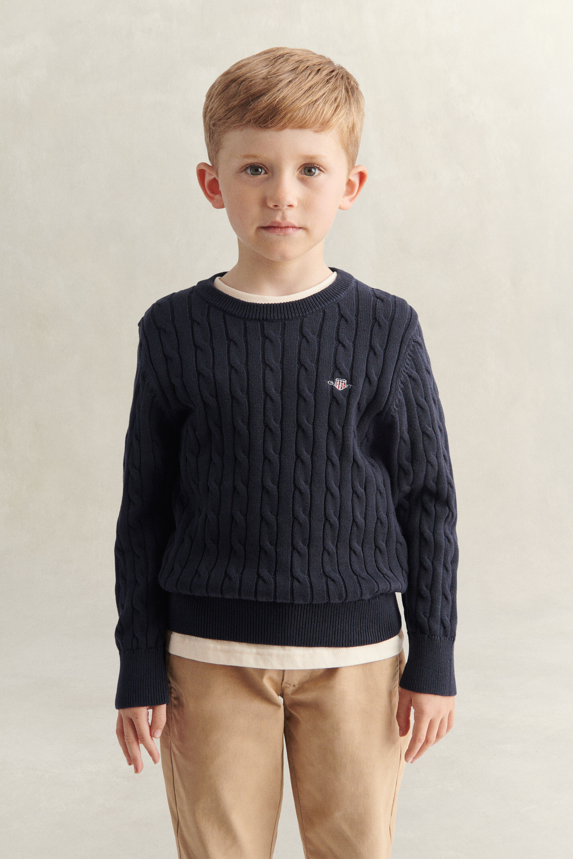 Pull en maille torsadée avec écusson Garçon