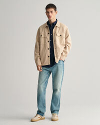 Chemise regular fit en coton et lin &agrave; manches courtes