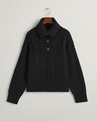 Pull en maille torsadée à col roulé boutonné