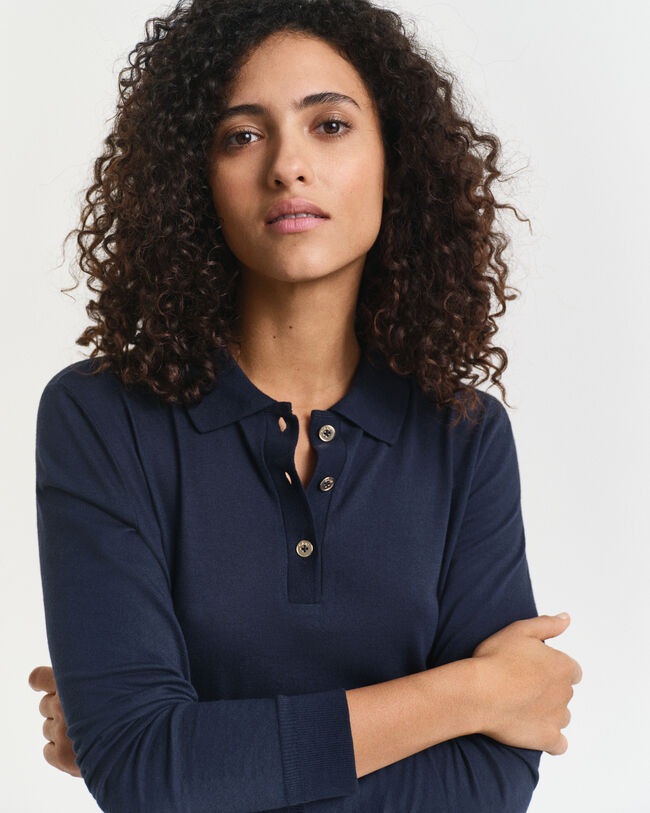 Polo boutonné sans coutures à manches longues